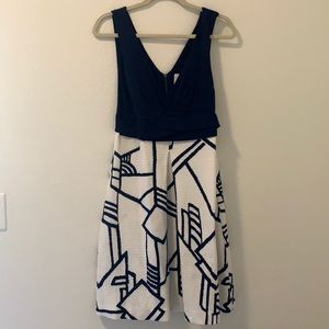 Blue and white geometric dress from Anthropologie